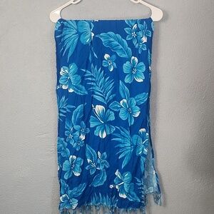 Blue Floral Scarf Wrap - Lightweight Tropical Print